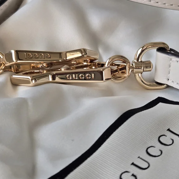 Gucci Black and White Leather Purse Strap with Gold Accents - Picture 3 of 4